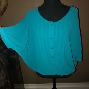 Loft Sheer Blouse w/ Bat Wing Sleeves